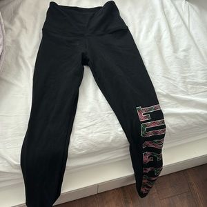 pink leggings christmas themed